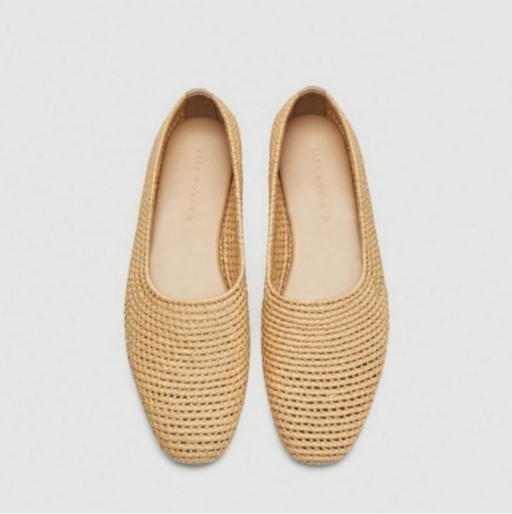 Zara Natural Colored Braided Hand Woven Flat Shoes - Picture 3 of 13